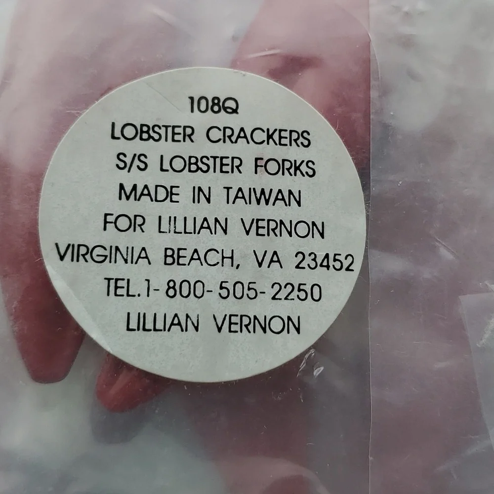 Vintage Lilian Vernon Set of 4 Red Enamel Lobster Cracker & Stainless Steel Fork